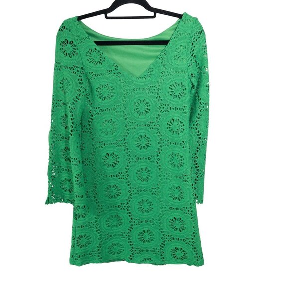Judith March Green Crochet Knit Dress Bell Sleeve SZ S Boho - Picture 3 of 12
